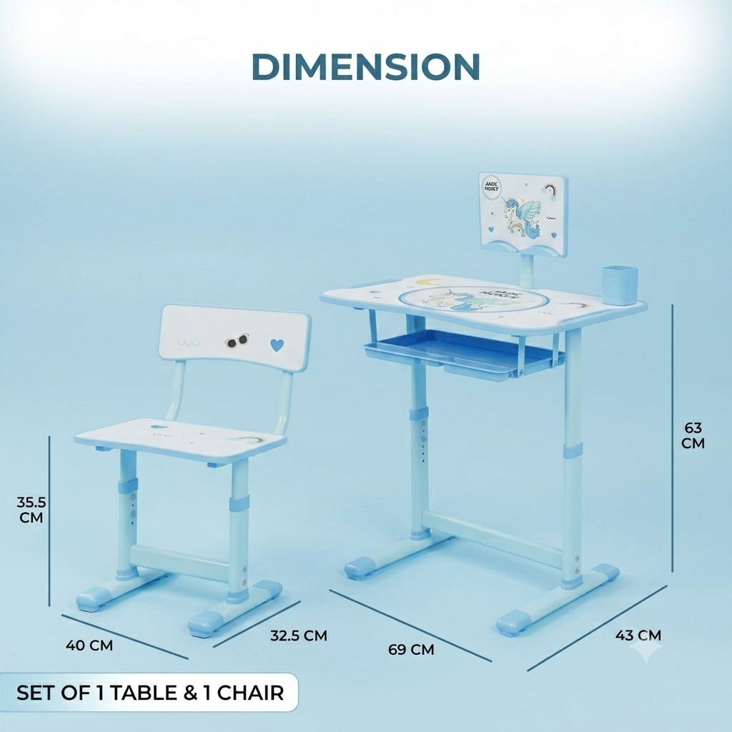 Adjustable Kids Study Table & Chair Set