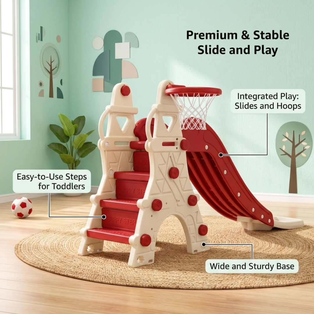 Kids Slide with Basketball Hoop & Climbing Ladder