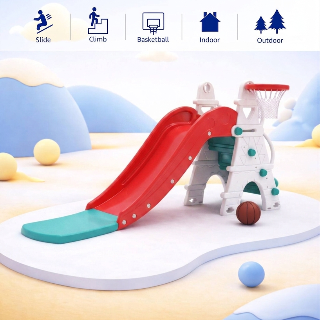 Kids Slide with Basketball Hoop & Climbing Ladder